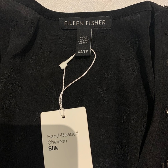 Eileen Fisher Hand Beaded Chevron Silk Top, Size XS/S - Picture 6 of 10